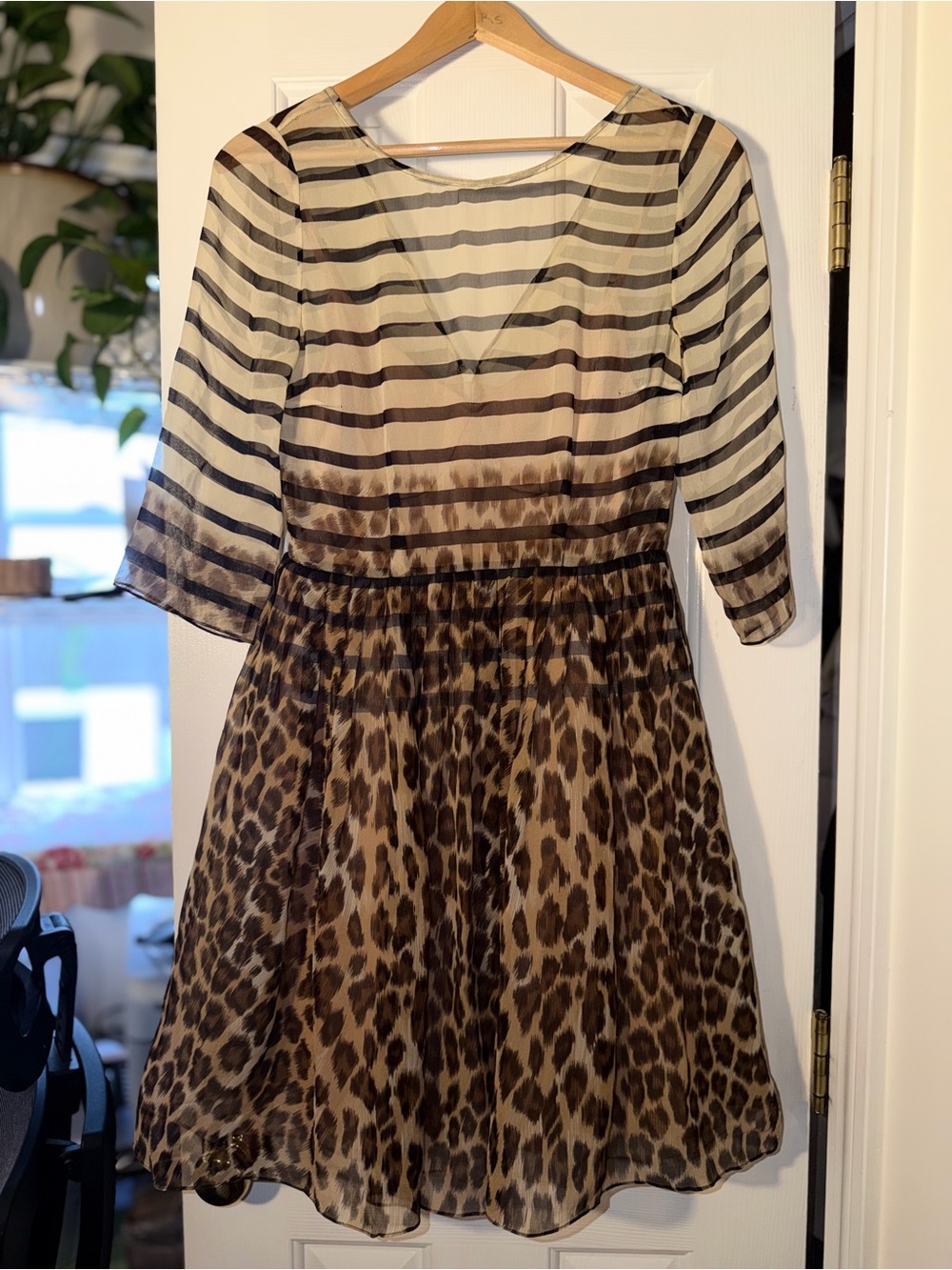 Tracey Reece Brown Leopard & Stripe Silk Dress Woman’s Sz 4